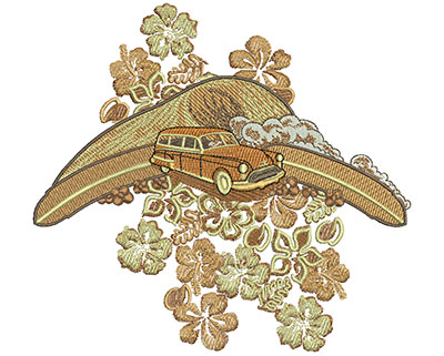 Embroidery Design: Tropical Car and Flowers Lg 6.02w X 5.57h