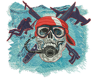 Embroidery Design: Scuba Skull Lg 5.50w X 4.98h