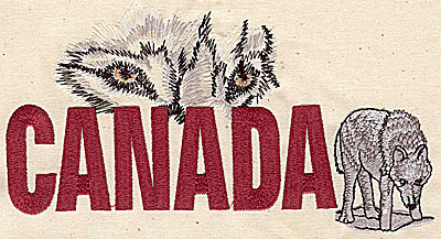 Embroidery Design: Canada with wolf 7.06w X 3.88h