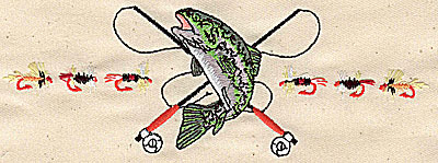 Embroidery Design: Fish with rods and lures 6.44w X 2.48h
