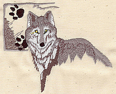 Embroidery Design: Wolf and wolf paws 4.75w X 3.94h