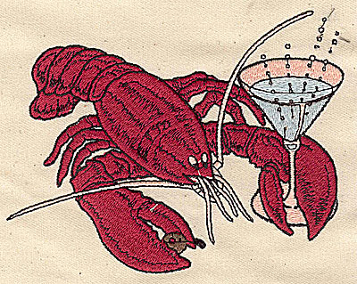 Embroidery Design: Lobster with martini glass 5.13w X 3.94h