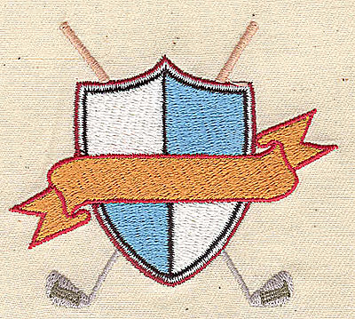 Embroidery Design: Shield with crossed golf clubs 3.00w X 2.63h