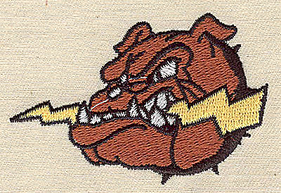 Embroidery Design: Bulldog head with lightning bolt 2.63w X 1.75h