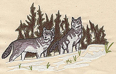 Embroidery Design: Wolves and scenery 7.00w X 4.38h