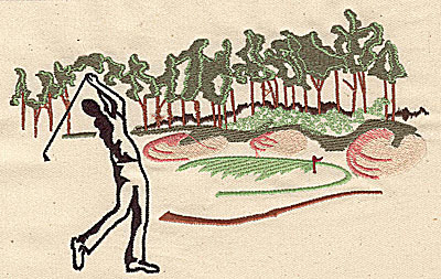 Embroidery Design: Golfer's scene 6.88w X 4.25h