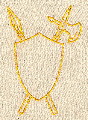 Embroidery Design: Shield with spear and axe 1.06w X 3.13h