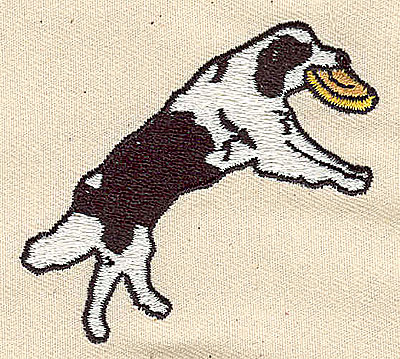 Embroidery Design: Dog catching frisbee 2.44w X 2.19h