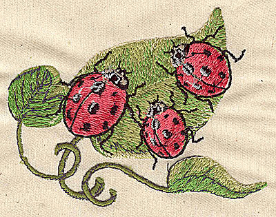 Embroidery Design: Ladybugs on leaf 3.88w X 3.00h