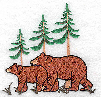 Embroidery Design: Bears with forest scenery 4.25w X 4.06h