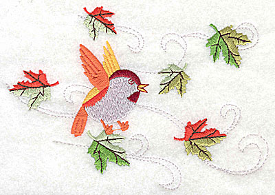 Embroidery Design: Bird with leaves 5.88w X 4.13h