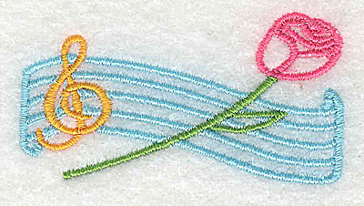 Embroidery Design: Musical bars treble clef and rose 2.38w X 1.25h