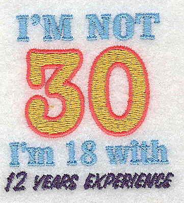 Embroidery Design: I'm not 30 2.19w X 2.31h