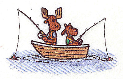 Embroidery Design: Moose in fishing boat 4.44w X 2.63h
