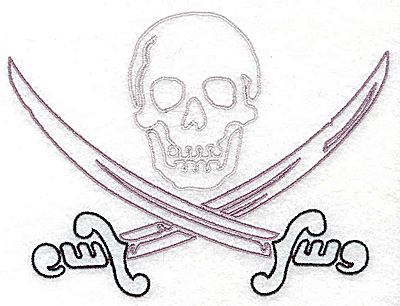 Embroidery Design: Pirate skull and crossed swords 5.25w X 3.94h