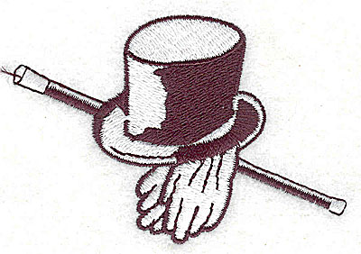 Embroidery Design: Top hat gloves and walking stick 3.06w X 2.06h