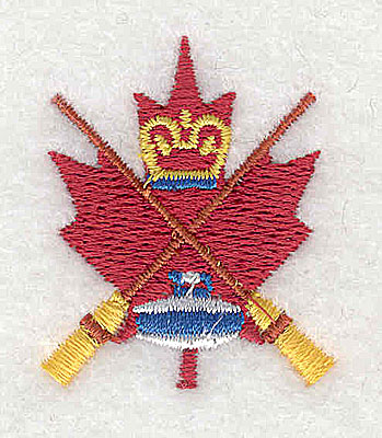 Embroidery Design: Leaf with crossed curling brooms and stone 1.25w X 1.50h
