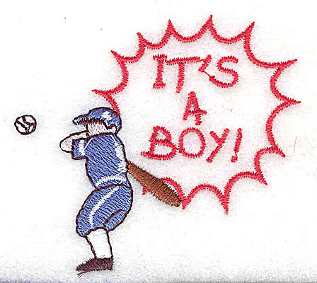 Embroidery Design: It's a Boy baseball player 2.63w X 2.38h