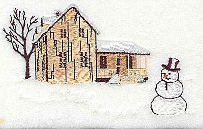 Embroidery Design: House with snowman large 4.56w X 2.75h