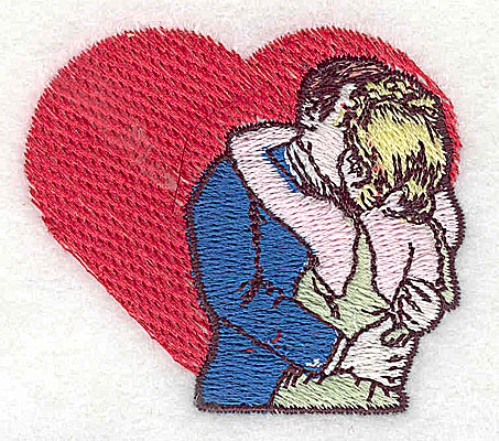 Embroidery Design: Couple kissing with heart 2.19w X 1.94h