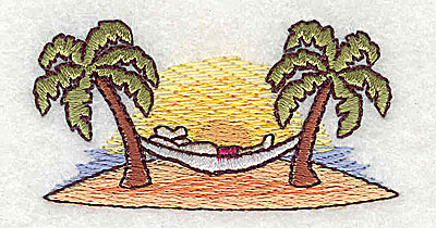 Embroidery Design: Hammock between palm trees 2.38w X 1.19h