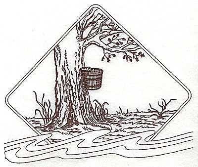 Embroidery Design: Maple tree with bucket for maple syrup 7.25w X 5.94h
