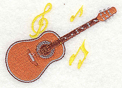 Embroidery Design: Guitar with musical notes 2.94w X 2.13h