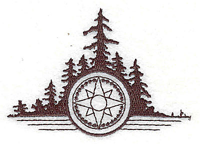 Embroidery Design: Compass with tree scene 3.13w X 2.25h