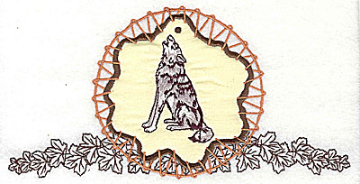 Embroidery Design: Howling wolf in dream catcher applique 7.81w X 3.94h