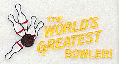 Embroidery Design: The World's Greatest Bowler 4.06w X 2.06h