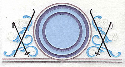Embroidery Design: Applique circle with skis 7.81w X 3.94h