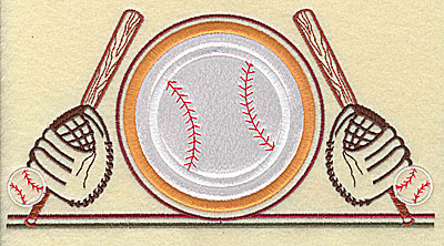 Embroidery Design: Baseball applique with bats 7.81w X 4.00h