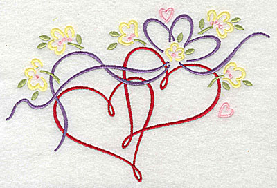 Embroidery Design: Hearts flowers and ribbon 7.25w X 4.88h