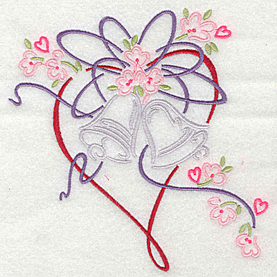 Embroidery Design: Heart flowers and ribbon 5.88w X 5.94h