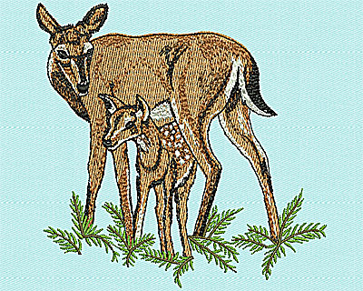 Embroidery Design: Doe and Calf 3.75w X 3.69h