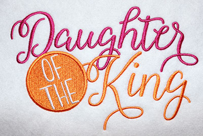 Embroidery Design: Daughter Of The King Cursive Lg 8.07w X 5.23h