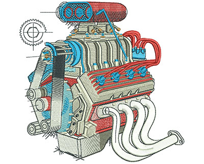 Embroidery Design: Engine Diagram Lg 5.43w X 5.29h