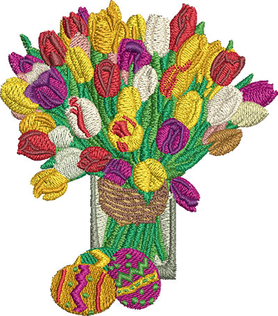Embroidery Design: Flowers and Eggs Lg 3.55w X 4.02h