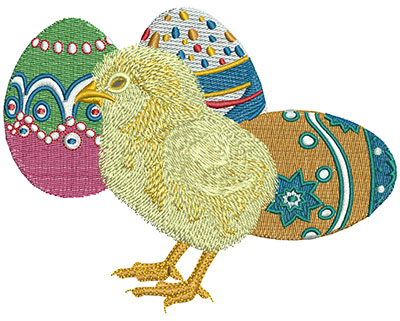 Embroidery Design: Chick and Eggs Lg 4.92w X 3.83h