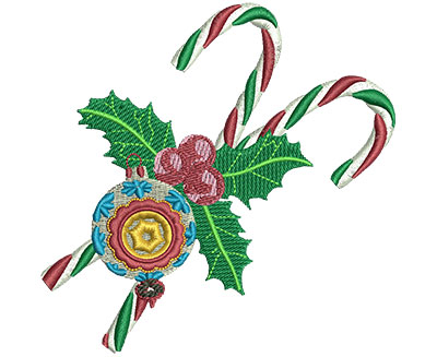 Embroidery Design: Candy Canes & Ornament Lg 3.96w X 3.90h