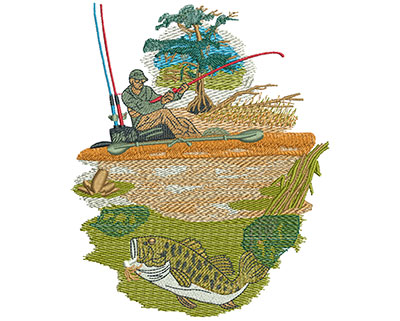 Embroidery Design: Kayak Fishing Lg 4.90w X 5.96h