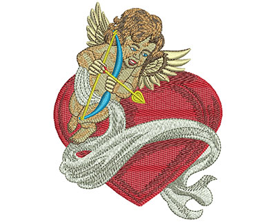 Embroidery Design: Cupid Heart Banner Lg 3.66w X 4.70h
