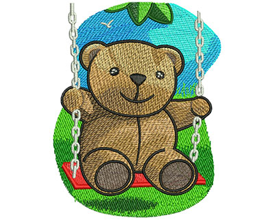 Embroidery Design: Swinging Teddy Bear Lg 3.90w X 5.02h