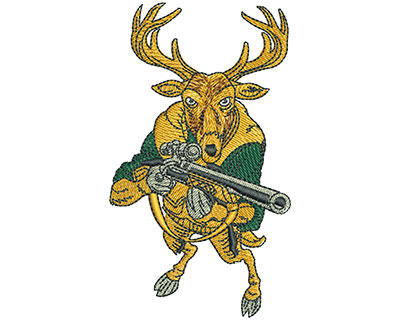 Embroidery Design: Deer With Rifle Lg 2.27w X 3.97h