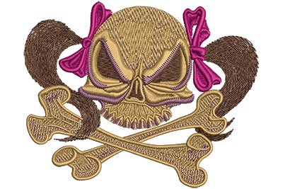 Embroidery Design: Skull With Pigtails Lg 4.45w X 3.59h