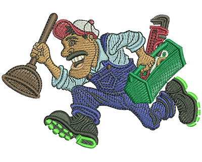 Embroidery Design: Plumber Running Lg 3.99w X 2.72h