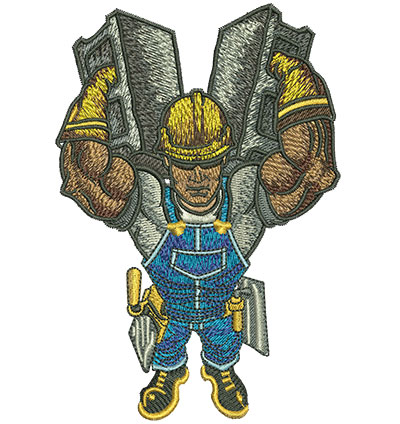 Embroidery Design: Worker Carrying Cinder Blocks Lg 3.39w X 5.03h
