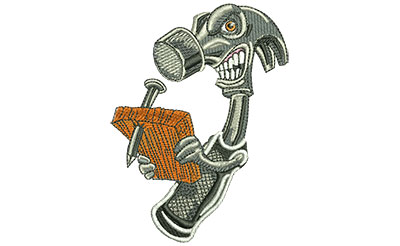 Embroidery Design: Angry Hammer Lg 2.95w X 3.98h