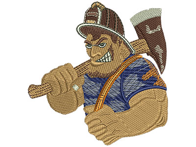 Embroidery Design: Fire Fighters Cartoon Tough Guy Lg 3.41w X 3.51h