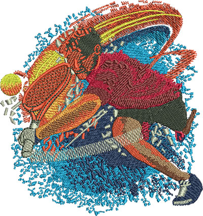 Embroidery Design: Tennis Hit Fire Lg 4.22w X 4.48h